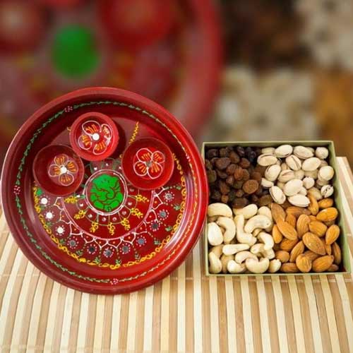 Painted Pooja Thali with Mix Dry Fruits